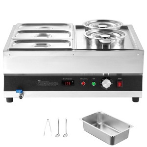 VEVOR Electric Soup Warmer, Two 6.34QT Pots & Three 1/3 Pans, Stainless Steel Food Warmer with 86~185°F Adjustable Temp, 1500W Bain Marie, Silver - 1 of 4