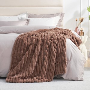 Amelie Home Soft Faux Fur Throw Blanket, Faux Rabbit Fur Striped Throw Blanket - 1 of 4