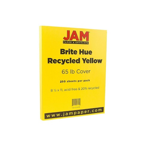 JAM Paper Colored 65lb Cardstock 8.5 x 11 Coverstock Yellow Recycled 104018B