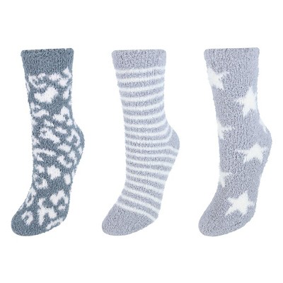 CTM Women's Fuzzy and Cozy Pattern Socks (Pack of 3), Gray