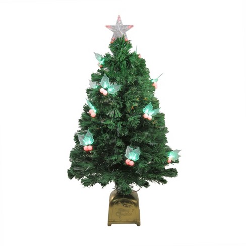 Christmas Tree Pre-Lit Fiber Optic Pine LED Lights Xmas Home Decor Berries 3FEET 