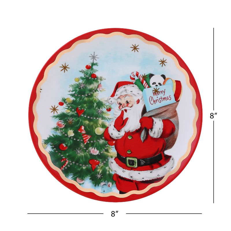 Mr. Christmas 90th Anniversary Collection - 8" Set of 4 Ceramic Gold Trimmed Santa Plates, 3 of 8