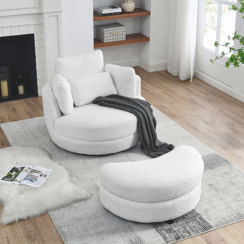 39" Accent Round Loveseat Circle Barrel Chairs, Oversized Swivel Chair with Moon Storage Ottoman-ModernLuxe, 1 of 16
