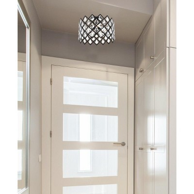Black Iron and Crystal 13-Inch Flush Mount Light