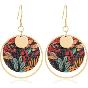 Boho Earrings, Gold Hoop Flower Earrings, Dangle Round Disc Earrings for Women, Handmade Bohemian Trendy Boho Floral Jewelry Gift - 1 of 4