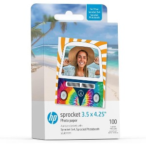 HP Sprocket 3.5 x 4.25" Zink Sticky-backed Photo Paper Compatible with HP Sprocket 3x4 Photo Printer - 1 of 4