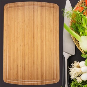 Extra-large bamboo kitchen cutting board, 30" x 20"with deep grooves，can also be used as a stovetop cover，Thick and durable, suitable for the kitchen - 1 of 4