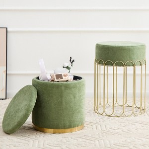 KTMBDW Set of 2 Round Velvet Storage Ottomans – Upholstered Vanity Stool, Footrest, Side Table with Removable Lid for Living Room & Bedroom - 1 of 4