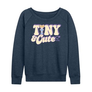 Women's - Polly Pocket - Tiny And Cute Lightweight French Terry Wide Neck Long Sleeve Shirt - 1 of 4