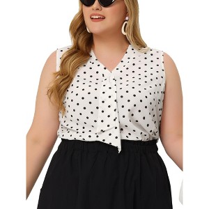 Agnes Orinda Women's Plus Size Elegant Formal Polka Dots Sleeveless Tie Neck Tank Top - 1 of 4