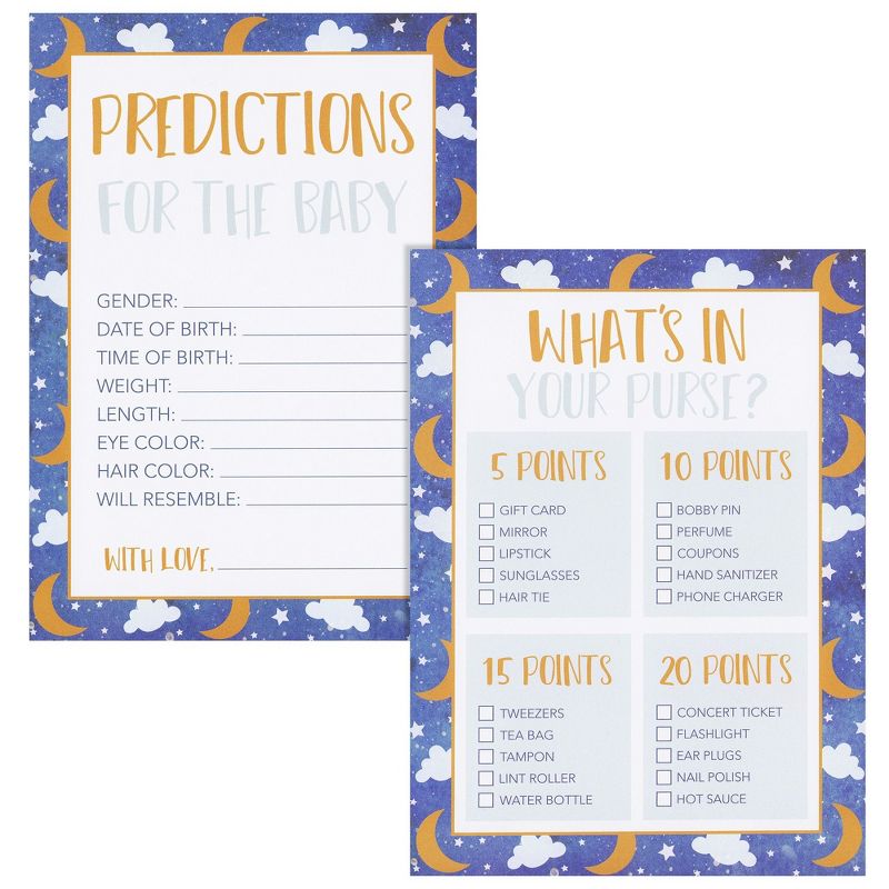 Juvale Set of 5 Over the Moon Baby Shower Games for 50 Guests, Twinkle Twinkle Little Star Bingo, Prediction Cards, Word Scramble, Well Wishes, 5 of 9