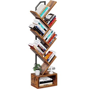 ELJGET 7-layer tree bookshelf, tall and narrow wooden bookcase, standing storage rack for corners and small Spaces - 1 of 1