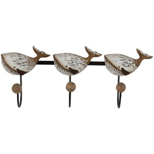 8"x18" Wood Whale Handmade Distressed Wall Hook, Beige with 3 Hangers - Olivia & May - 1 of 4