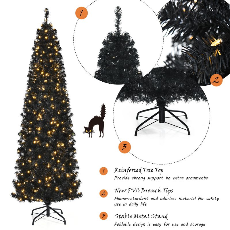 Tangkula Pre-lit Tree Hinged Artificial Pencil Tree w/ PVC Branch Tips & Warm White Lights, 3 of 11