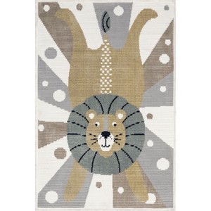 Nuloom Brodie Cheerful Lion Kids Indoor Area Rug, 3' x 5', Light Gray - 1 of 4