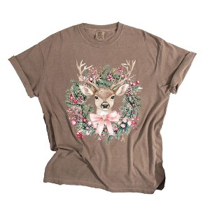Simply Sage Market Women's Coquette Deer Wreath Short Sleeve Garment Dyed Tee - 1 of 4