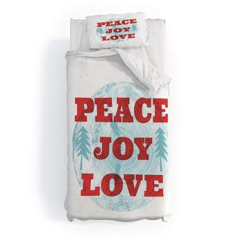 Heather Dutton Peace Joy Love Woodcut Duvet Cover + Pillow Sham(s) - Deny Designs