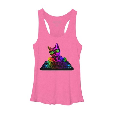 Women's Design By Humans Cool Cat DJ By clingcling Racerback Tank Top