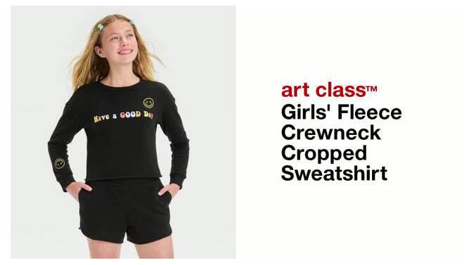 Girls' Fleece Crewneck Cropped Sweatshirt - art class™, 2 of 5, play video