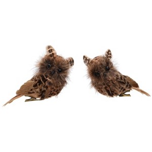 Transpac Feather Owl Clip Set of 2 Christmas Home Decorations - 1 of 1