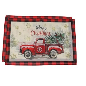Unique Bargains Christmas Place Mats Flax Red White Green Black 11.8"x17.7" 2 Pcs - 1 of 4
