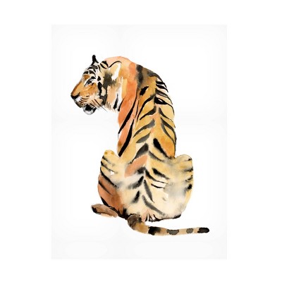 35" x 47" Jennifer Goldberg 'Sitting Tiger II' Unframed Wall Canvas - Trademark Fine Art