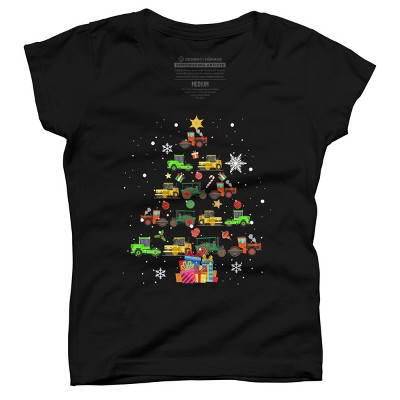 Girl's Design By Humans Christmas Tractor Tree Gift Farmer Shirts Funny Tractor Xmas By VitMon T-Shirt