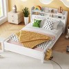 Full Size Platform Bed with Bookcase Headboard, Bed with LED Motion Sensor Light and Safety Guardrails, Slatted Pine Wood Frame Bed-Baofuwish - 2 of 4