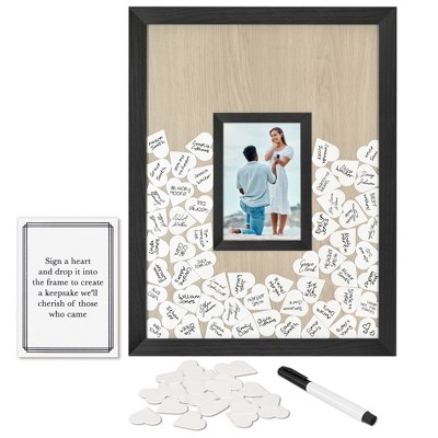 Americanflat 12x16 Wedding Guest Book Alternative with 80 Heart Tokens - Fits One 4x6 Photo - Black