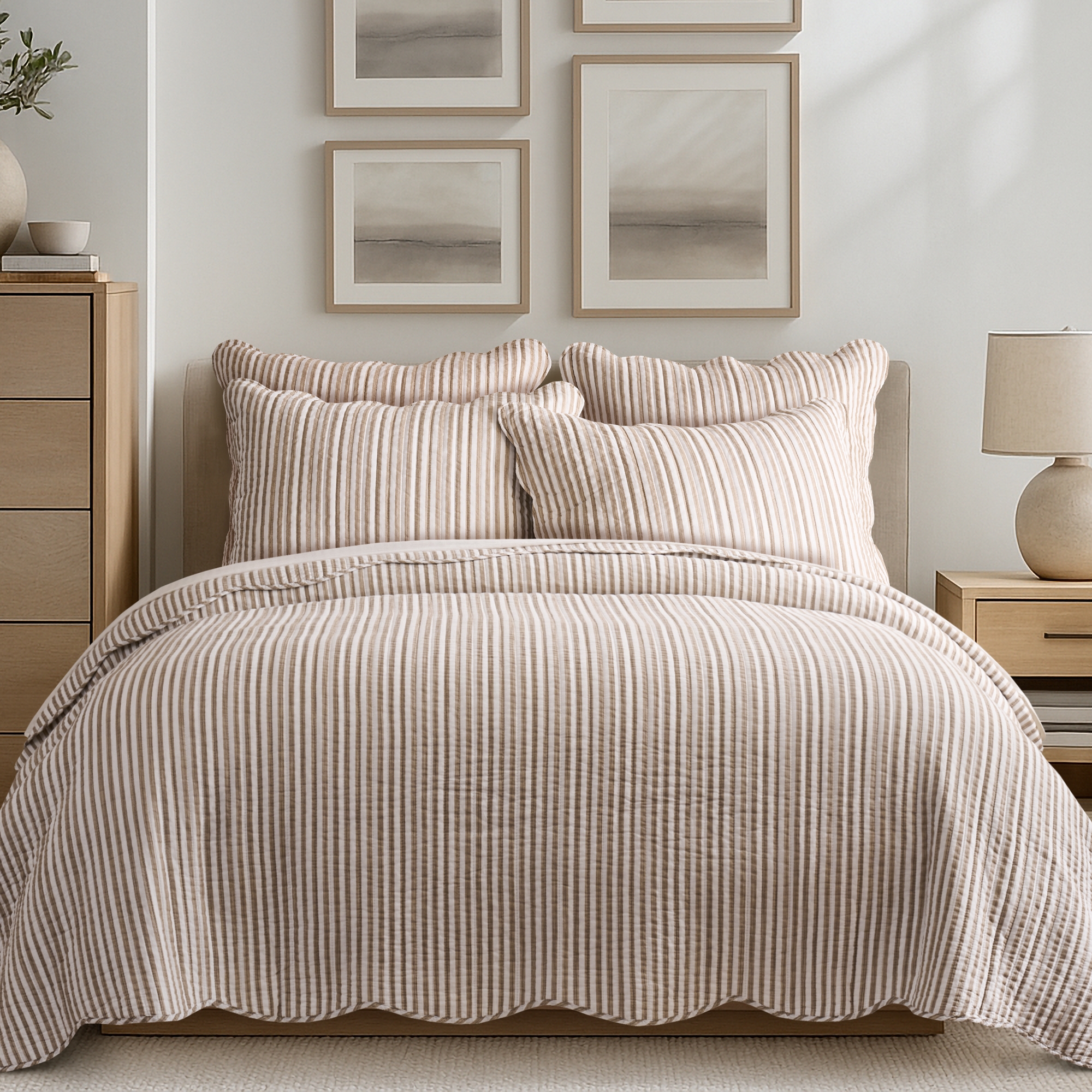 Martha Stripe Taupe King/Cal King Quilt Set - Levtex Home