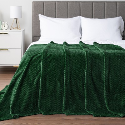 Emerald Green Twin Fleece Throw Blanket with Chevron Design