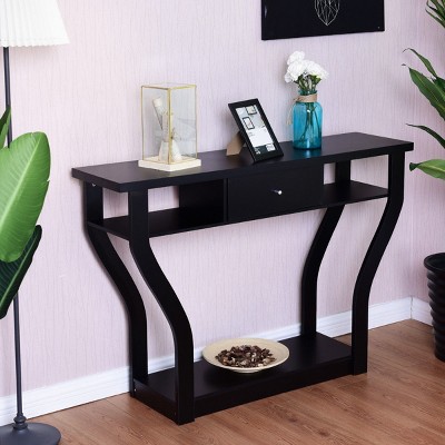 Black Modern Wood Console Table with Drawer Storage