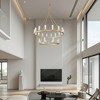 PAKOKULA Modern 24 light Gold Farmhouse Wagon Wheel Chandelier with Glass Shade - 3 of 4
