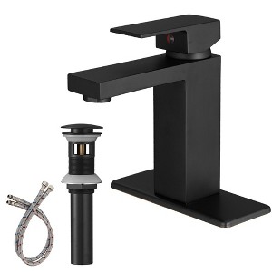 BWE Single Hole Single-Handle Low-Arc Bathroom Faucet With Pop-up Drain Assembly in Matte Black - 1 of 4
