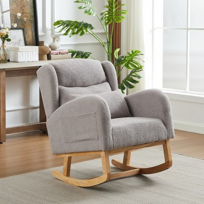 Ridstar Upholstered 27.2 Inch Modern High Backrest Accent Rocking Chair With Pocket For Reading, Living Room-Grey
