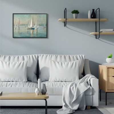Traditional Sailboats Nautical Landscape Canvas Print with Black Frame