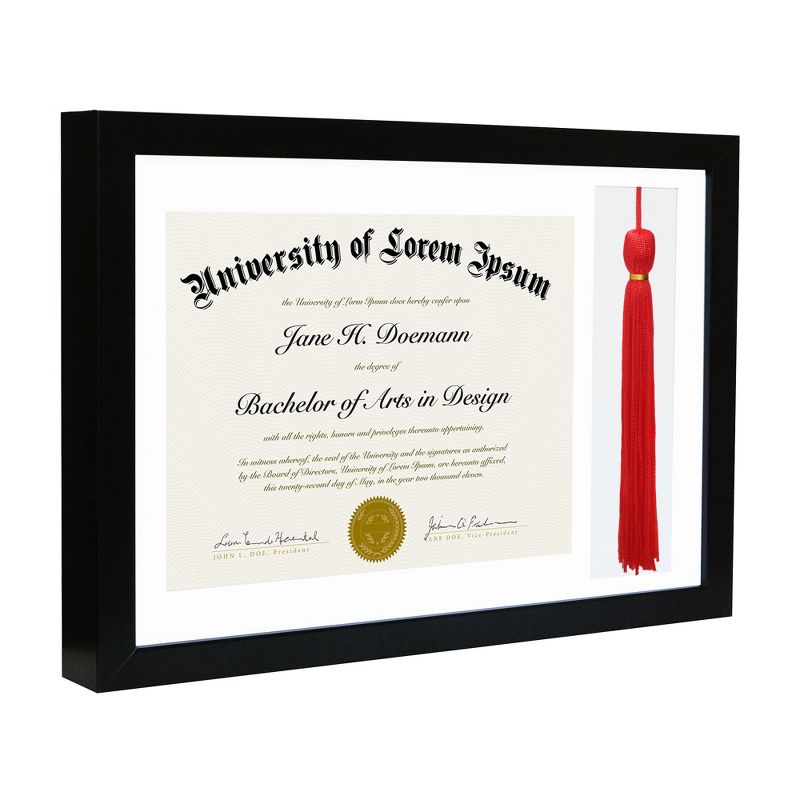 Americanflat 11x16 Graduation Frame with tempered shatter-resistant glass - 2 Opening Mat Displays 8.5"x11" Diploma or Certificate and Tassle - Available in a variety of Colors, 2 of 3