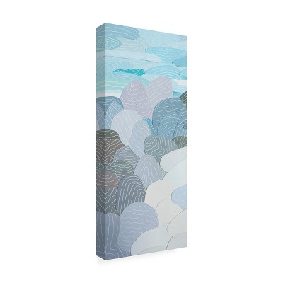 Vertical Abstract Blue and Gray Mixed Media Canvas Art