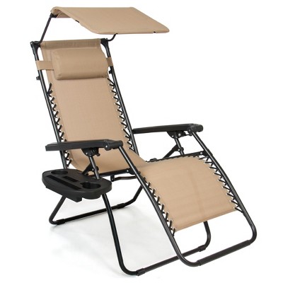 Best Choice Products Folding Zero Gravity Recliner Patio Lounge Chair w/ Canopy Shade, Headrest, Side Tray