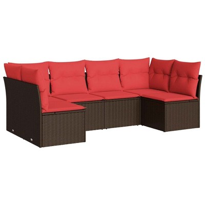 vidaXL 6 Piece Patio Sofa Set with Cushions Brown Poly Rattan