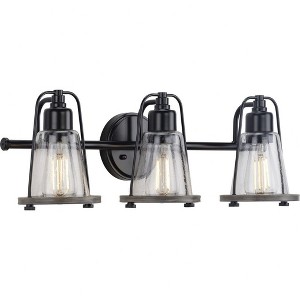 Progress Lighting Conway 3-Light Bath Vanity Light, Steel, Matte Black, Clear Seeded Glass Shade - 1 of 3