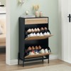 Rattan Shoe Cabinet Storage with 3 Drawers, with Flip-Down Compartments and Drawer, 24" Freestanding Shoe Organizer Wooden, with Adjustable Shelves - 2 of 4