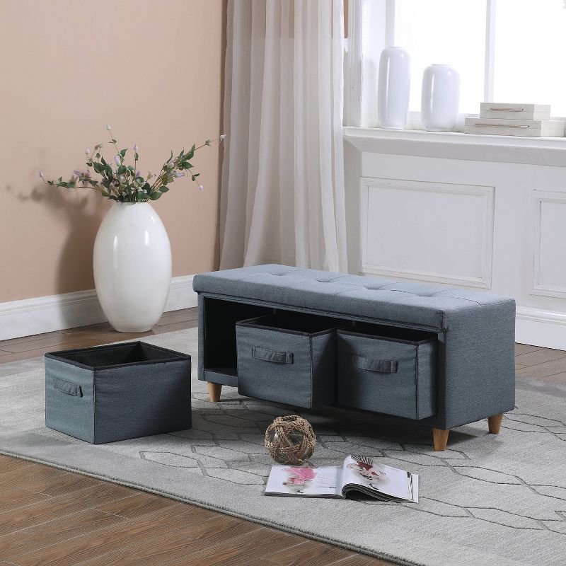 Tufted Bench with Basket Drawers - Ore International, 5 of 6