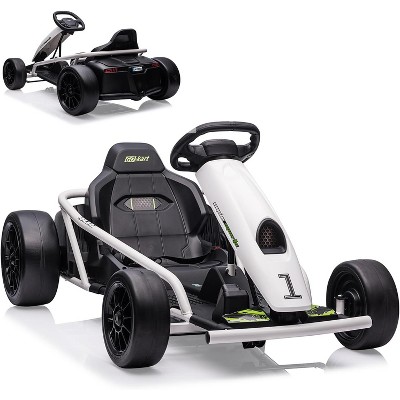 24V Ride-On Go Kart, Electric Battery-Powered Drift Kart with Dual 300W Motors, 8 MPH, Music & Horn, Outdoor Electric Car for Ages 8+