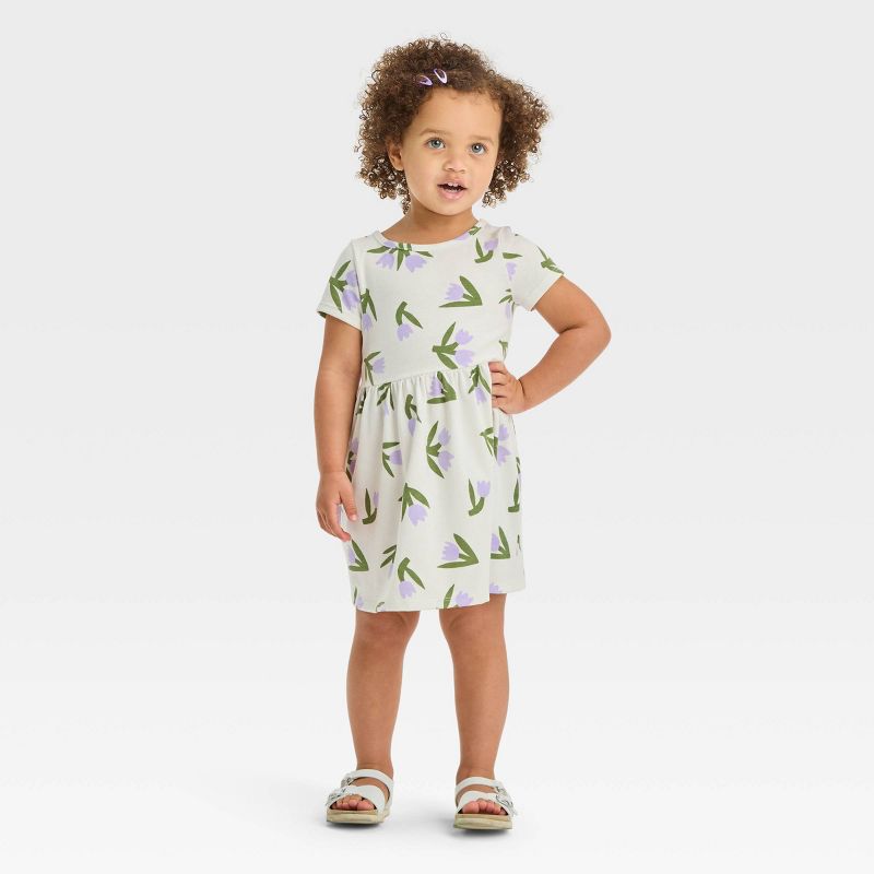 Toddler Girls' Floral Short Sleeve Dress - Cat & Jack™ Cream, 1 of 5