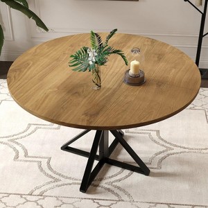4-Person 47-Inch Round Dining Table – Wooden Dining Room Table with Metal Pedestal, 4-Split Tabletop Design for Easy Storage & Space Saving. - 1 of 4