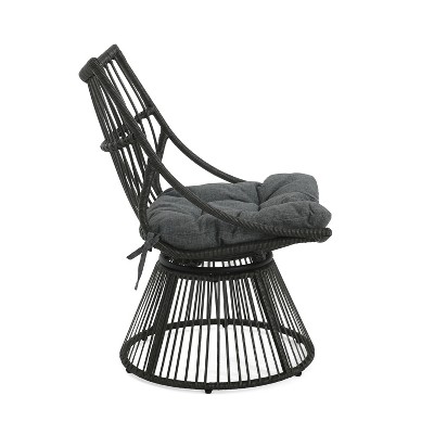 Gray Faux Rattan 2-Person Outdoor Chat Set with Cushions