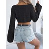 Clearlove Women Crochet Crop Top Long Sleeve Hollow Out Casual Shirt - 3 of 4