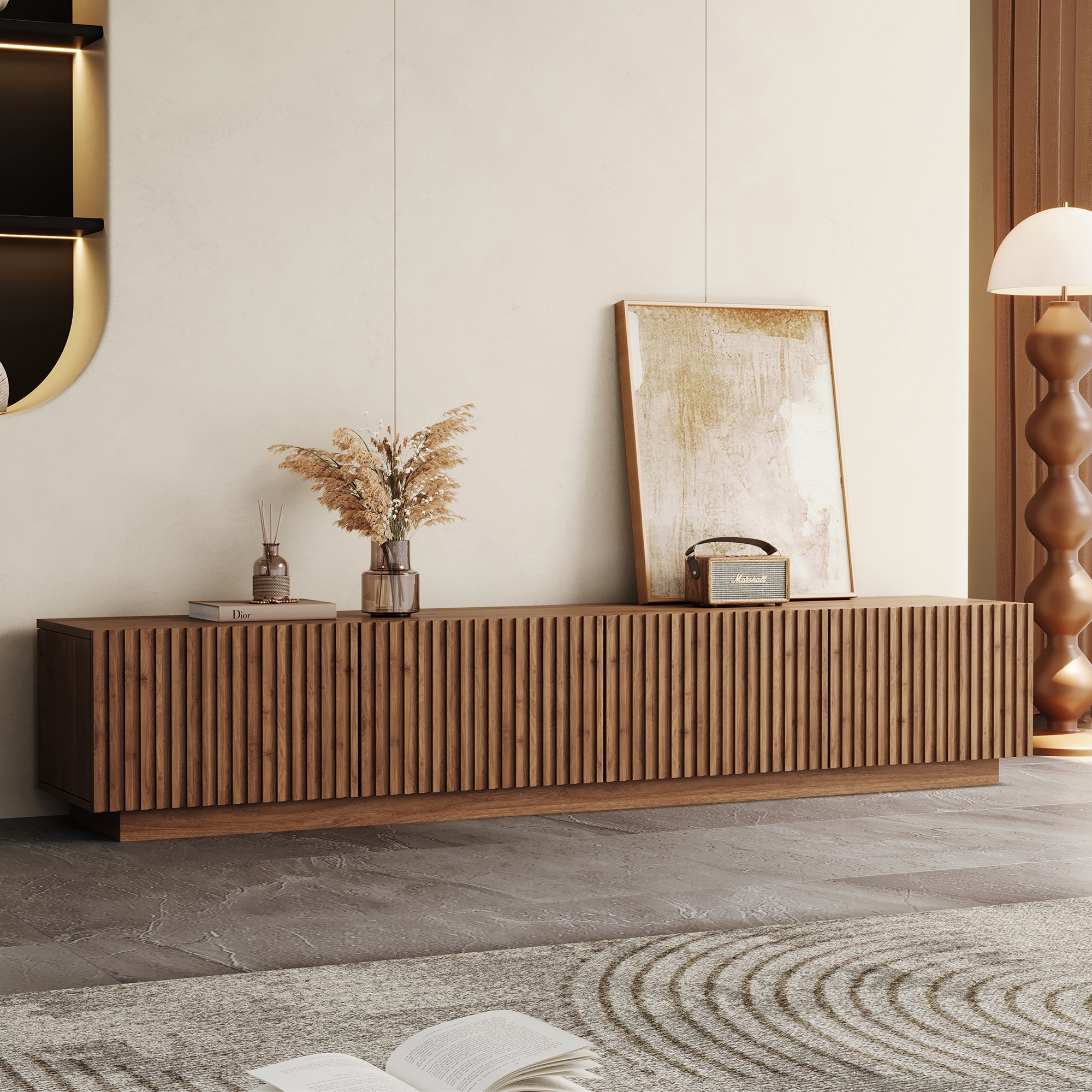 Luck Live Mid-Century Modern 86.61" TV Stand and Media Console & Entertainment Centers with Large Storage Space