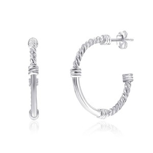 Bella Silver Sterling Silver, 24mm Rope & Polished Half Hoop Earrings - Silver - 1 of 2